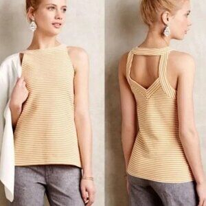 Anthropologie Deletta Isa White and Yellow Ribbed Stripe Tank Top - Size Medium